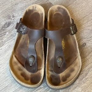Birkenstock Gizeh Thong Sandals Oiled Leather Habana Brown‎ Womens 7-7.5 EU 38